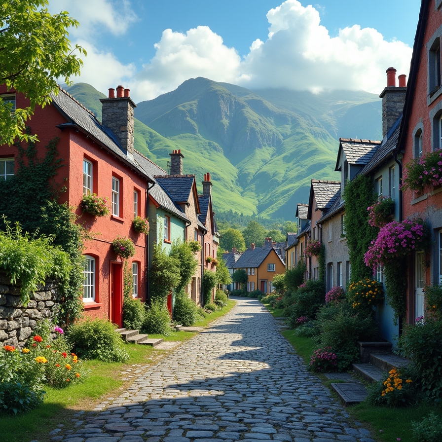 Traditional Irish village scene